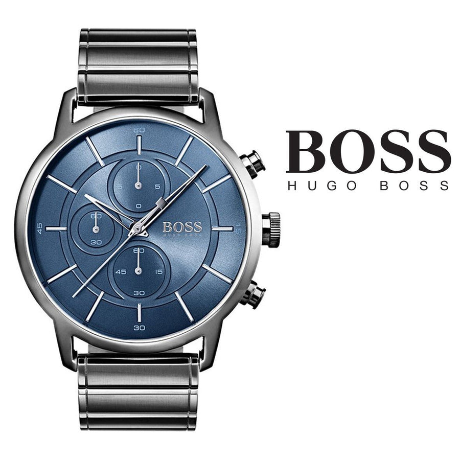 Hugo Boss Architectural Chronograph Blue Dial Grey Steel Strap Watch for Men - 1513574