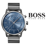 Hugo Boss Architectural Chronograph Blue Dial Grey Steel Strap Watch for Men - 1513574