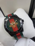 Gucci Dive Green & Red Dial Green & Red Nylon Strap Watch For Men - YA136216