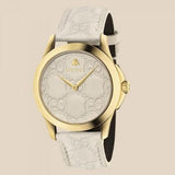 Gucci G Timeless Quartz White Dial White Leather Strap Watch For Women - YA1264033A