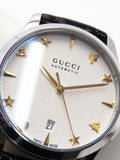 Gucci G Timeless Automatic Silver Dial Black Leather Strap Unisex Watch - YA126468