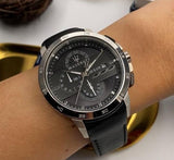 Maserati Ingegno Chronograph Black Dial Black Leather Strap Watch For Men - R8871619004