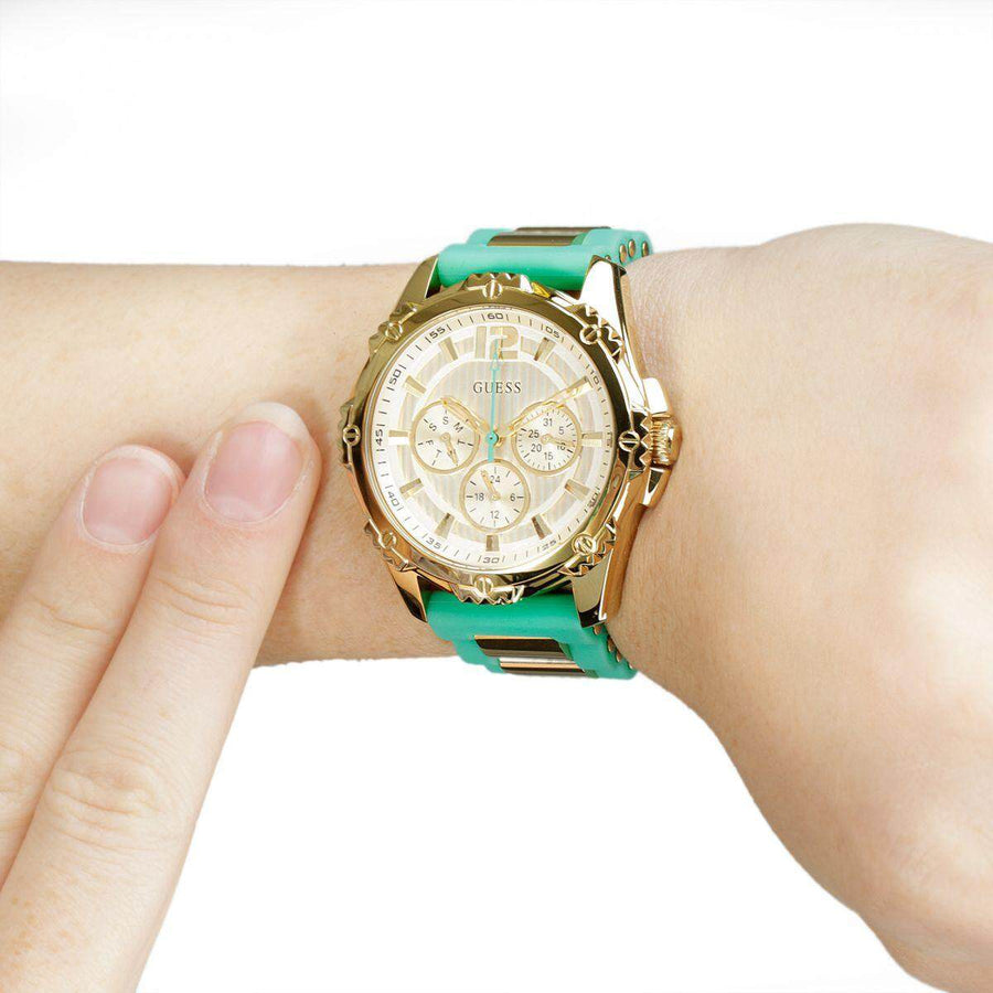 Guess Intrepid 2 Silver Dial Two Tone Rubber Strap Watch For Women - W0325L4