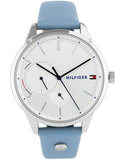 Tommy Hilfiger Brooke Silver Dial Blue Leather Strap Watch for Women - 1782023