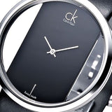 Calvin Klein Glam Transparent Dial Black Leather Strap Watch for Women - K9423107