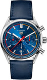 Tag Heuer Carrera Chronograph Blue Dial Blue Leather Strap Watch for Men - CBN201D.FC6543