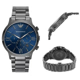 Emporio Armani Giovanni Chronograph Blue Dial Grey Steel Strap Watch For Men - AR11348