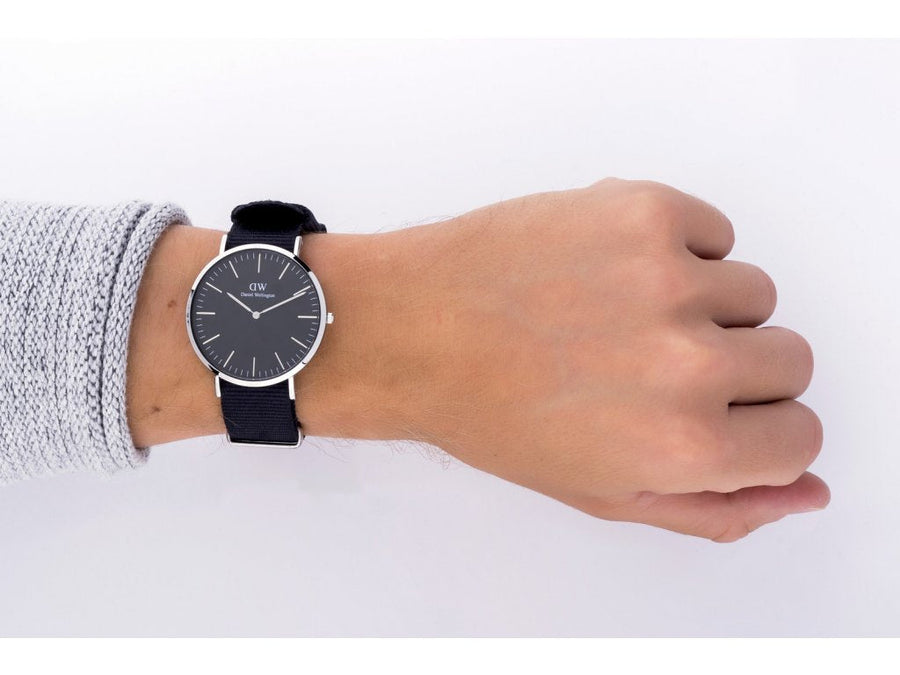 Daniel Wellington Classic Cornwall Black Dial Black Nylon Strap Watch For Women - DW00100149