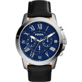 Fossil Grant Chronograph Blue Dial Black Leather Strap Watch for Men - FS4990