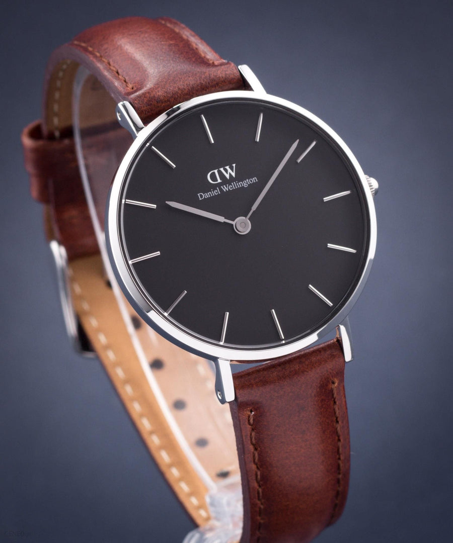 Daniel Wellington Classic Petite St Mawes Black Dial Brown Leather Strap Watch For Women - DW00100181