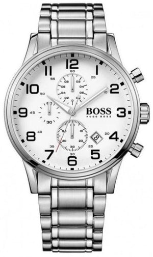 Hugo Boss Aeroliner Chronograph White Dial Silver Steel Strap Watch for Men - 1513182