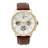 Tommy Hilfiger Keagan Quartz Silver Dial Brown Leather Strap Watch for Men - 1791291