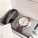 Fossil Wakefield Chronograph White Dial Brown Leather Strap Watch for Men - CH2943