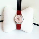 Gucci G Timeless Quartz Diamonds Pink Dial Red Leather Strap Watch For Women - YA1265017