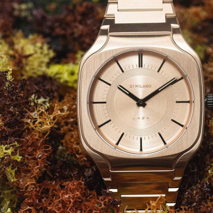 D1 Milano Square Champagne Gold Dial Gold Steel Strap Watch for Unisex - D1-SQBJ04