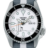 Seiko 5 Sports x Peanuts Surfboard Snoopy Limited Edition White Dial Two Tone NATO Strap Watch For Men - SRPK25K1