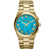 Michael Kors Channing Turquoise Dial Gold Steel Strap Watch For Women - MK5894