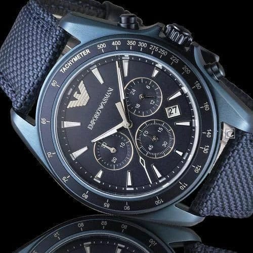 Emporio Armani Sportivo Chronograph Blue Dial Blue Nylon Strap Watch for Men - AR6132