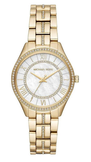 Michael Kors Lauryn Mother of Pearl White Dial Gold Steel Strap Watch for Women - MK3899