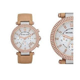 Michael Kors Parker Chronograph White Dial Tan Leather Strap Watch for Women - MK5633