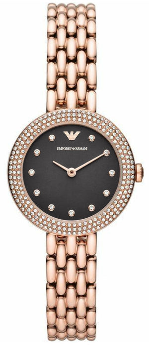 Emporio Armani Rosa Quartz Mother of Pearl Black Dial Rose Gold Steel Strap Watch For Women - AR11372