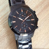 Fossil Townsman Chronograph Black Dial Black Steel Strap Watch for Men - FS5379