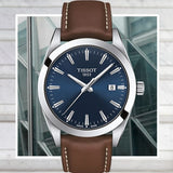 Tissot Gentleman Blue Dial Brown Leather Strap Watch For Men - T127.410.16.041.00