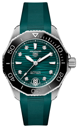 Tag Heuer Aquaracer Professional 300 Automatic Diamonds Green Dial Green Rubber Strap Watch for Women - WBP231G.FT6226