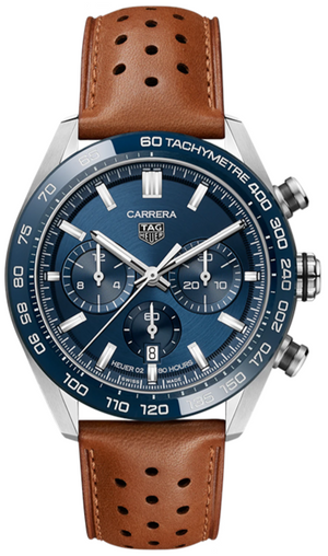 Tag Heuer Carrera Automatic Chronograph Blue Dial Brown Leather Strap Watch for Men - CBN2A1A.FC6537