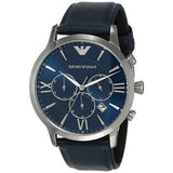 Emporio Armani Giovanni T Bar Chronograph Quartz Blue Dial Blue Leather Strap Watch For Men - AR11226