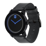 Movado Bold Metallic Blue Dial Black Leather Strap Watch for Men - 3600137