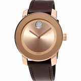 Movado Bold Rose Gold Dial Brown Leather Strap Watch for Men - 3600395