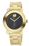 Movado Bold Black Dial Gold Steel Strap Unisex Watch - 3600397