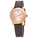 Movado Bold Rose Gold Dial Brown Leather Strap Watch For Women - 3600438