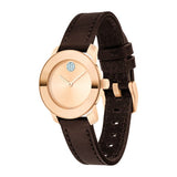 Movado Bold Rose Gold Dial Brown Leather Strap Watch For Women - 3600438