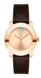 Movado Bold Rose Gold Dial Brown Leather Strap Watch For Women - 3600438