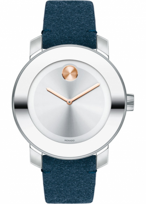 Movado Bold Silver Dial Blue Suede Strap Watch for Women - 3600446