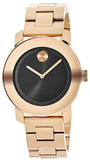 Movado Bold Black Dial Rose Gold Steel Strap Watch for Women - 3600463