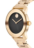 Movado Bold Black Dial Rose Gold Steel Strap Watch for Women - 3600463