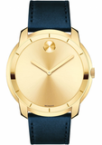 Movado Bold Gold Dial Blue Leather Strap Watch For Men - 3600469