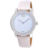 Movado Bold Glitter Silver Dial Pink Leather Strap Watch For Women - 3600522