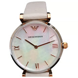 Emporio Armani Gianni T Bar Quartz Mother of Pearl Dial White Leather Strap Watch For Women - AR1965