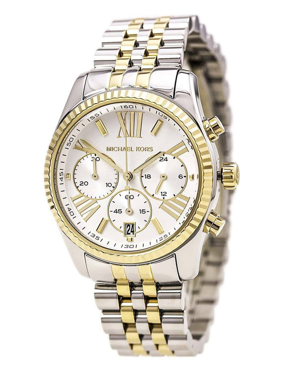 Michael Kors Lexington Silver Dial Two Tone Steel Strap Watch for Women - MK5955