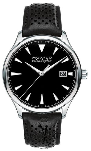 Movado Heritage Calendoplan Black Dial Black Leather Strap Watch for Men - 3650004