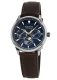 Movado Heritage Moonphase Blue Dial Brown Leather Strap Watch For Women - 3650009