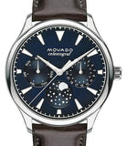 Movado Heritage Moonphase Blue Dial Brown Leather Strap Watch For Women - 3650009