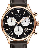 Movado Heritage Calendoplan Chronograph Black Dial Brown Leather Strap Watch for Men - 3650021