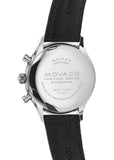 Movado Heritage Calendoplan Chronograph Silver Dial Black Leather Strap Watch for Men - 3650024