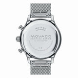 Movado Heritage Calendoplan Chronograph Black Dial Silver Mesh Strap Watch for Men - 3650097