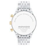 Movado Heritage Calendoplan Chronograph Black Dial Silver Steel Strap Watch for Men - 3650014